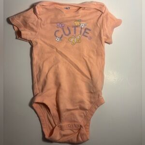 Old Navy Peach Short-Sleeve Baby One-Piece with "CUTIE" Graphic